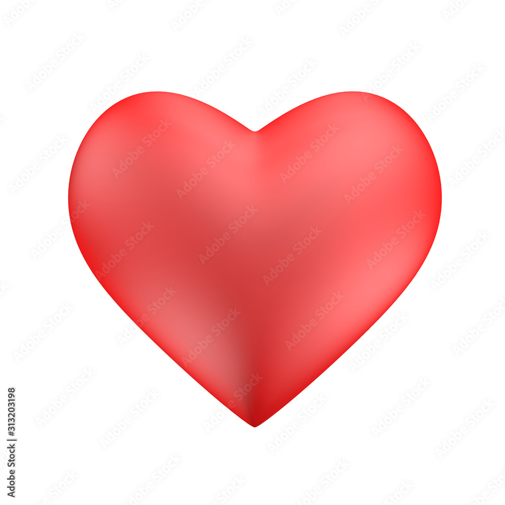 Happy Valentine's day, flat lay top view, 3D Red Heart on white background Happy Valentine's day, flat lay top view, 3D Red Heart on white background