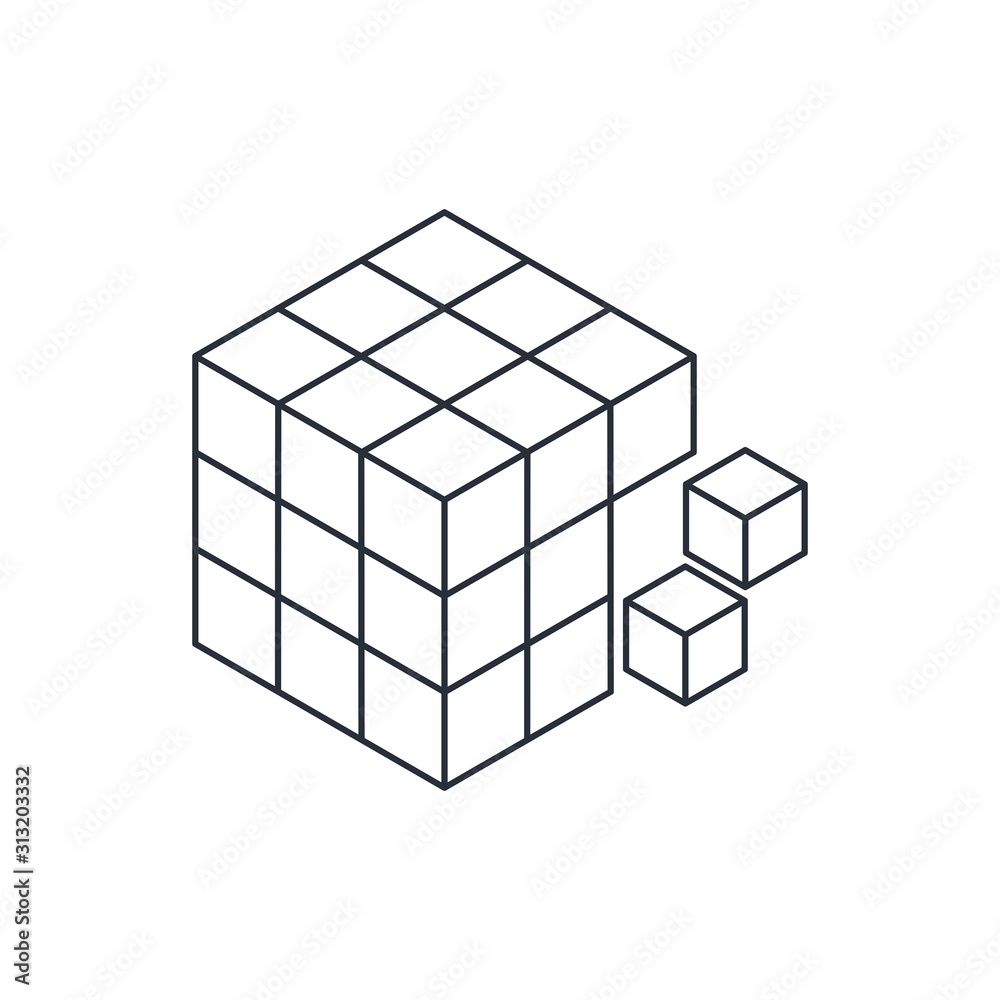 Small cubes are combined into a large cube. Big data collection and processing. Vector icon on a white background. Small cubes are combined into a large cube. Big data collection and processing. Vector icon on a white background.