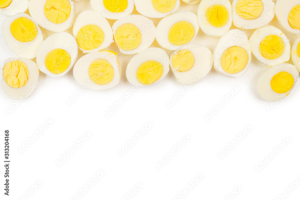 Half boiled eggs background.