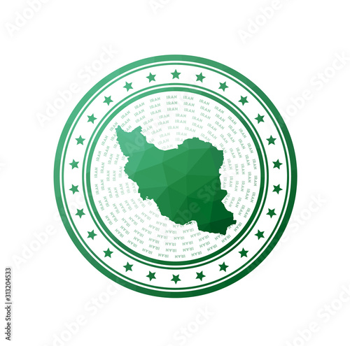 Flat low poly stamp of Iran. Polygonal Iran badge. Trendy vector logo of the country.