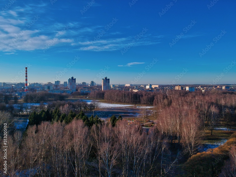 Fototapeta premium Aerial view of Minsk, Belarus in winter