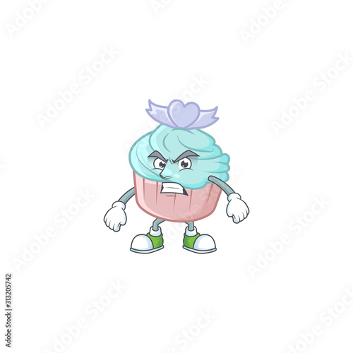 cartoon character of vanilla blue love cupcake with angry face
