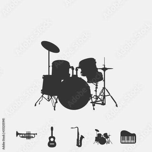 Fotobehang music drum set icon vector illustration symbol