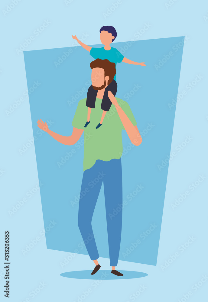 father carrying son on shoulders father carrying son on shoulders