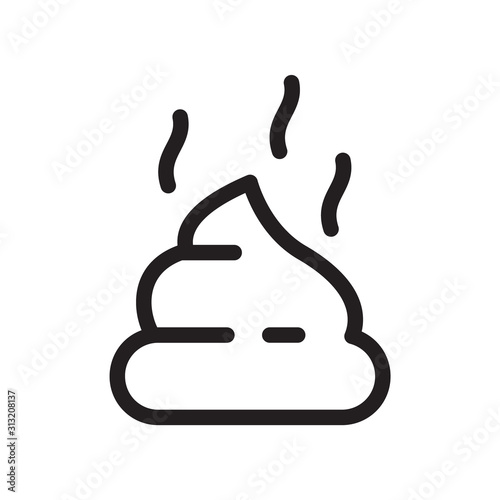 Dog poop with stink icon. Thin line art template for logo. Black and white simple illustration. Contour hand drawn isolated vector image on white background