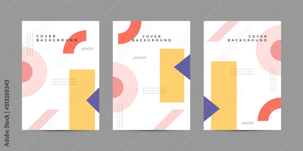 Placard templates set with Geometric shapes, Memphis geometric style flat and line design elements. Memphis art for covers, banners, flyers and posters. Eps10 vector illustrations