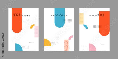 Placard templates set with Geometric shapes, Memphis geometric style flat and line design elements. Memphis art for covers, banners, flyers and posters. Eps10 vector illustrations