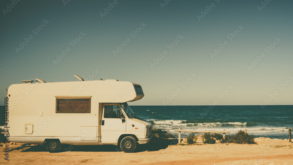 Camper car on beach, camping on nature