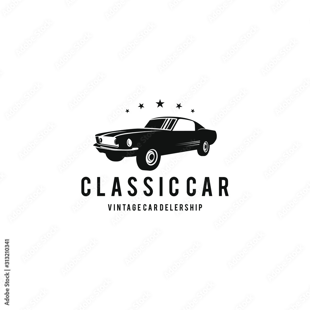 Classic car logo template, service car repair, car restoration and car