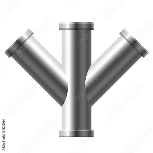 Pipe stainless steel, metallic plumbing fittings pipeline. Water, fuel or gas pipes sewage, oil refinery industry pipeline, house sewervector illustration
