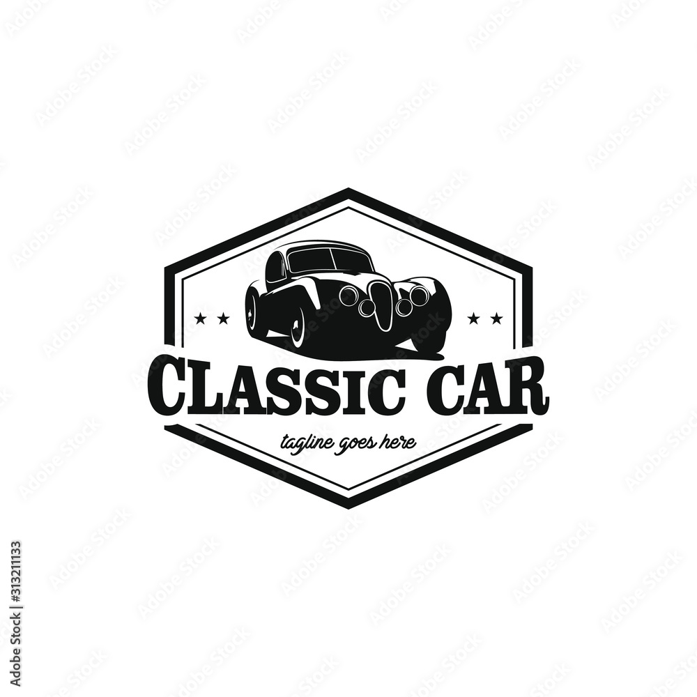 Classic car logo template, service car repair, car restoration and car