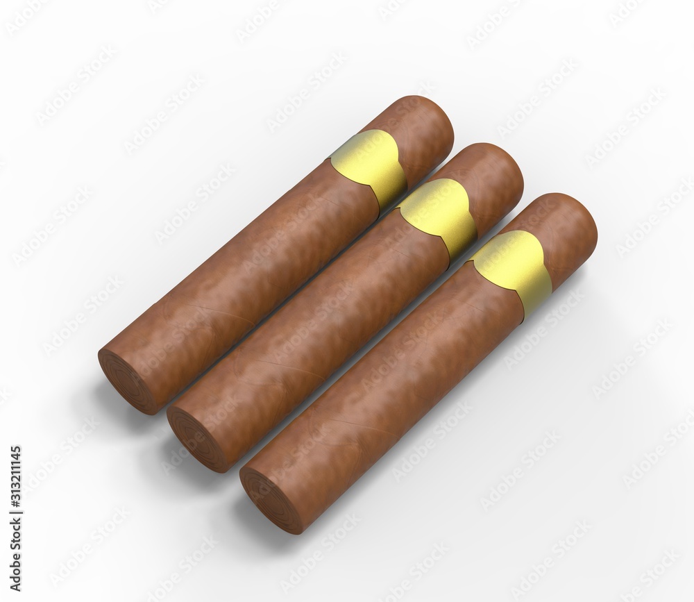 Blank cigar template for mock up, 3d render illustration. 
