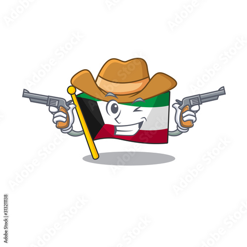 Flag kuwait dressed as a Cowboy having guns