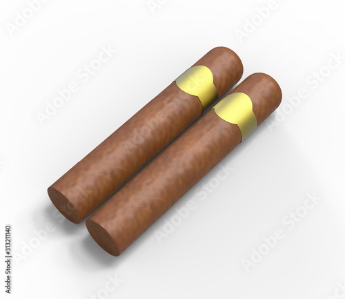 Blank cigar template for mock up, 3d render illustration. 