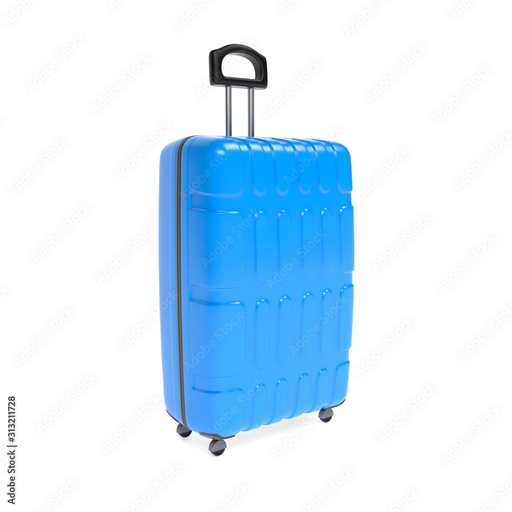 Luggage. Blue travel suitcase with retractable handle and wheels Luggage. Blue travel suitcase with retractable handle and wheels