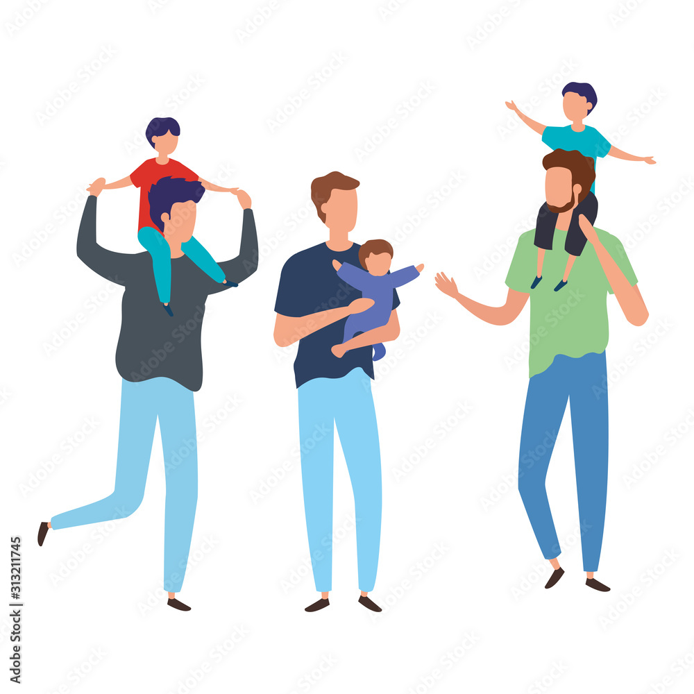 Fototapeta premium men with sons avatar character
