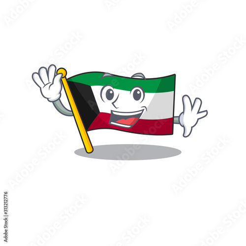 Waving friendly flag kuwait cartoon character design