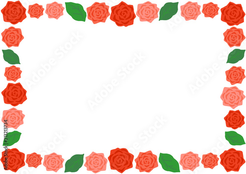 長方形のフレーム 赤いバラ