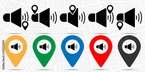 Speaker with sound symbol sign icon in location set. Simple glyph, flat illustration element of web, minimalistic theme icons