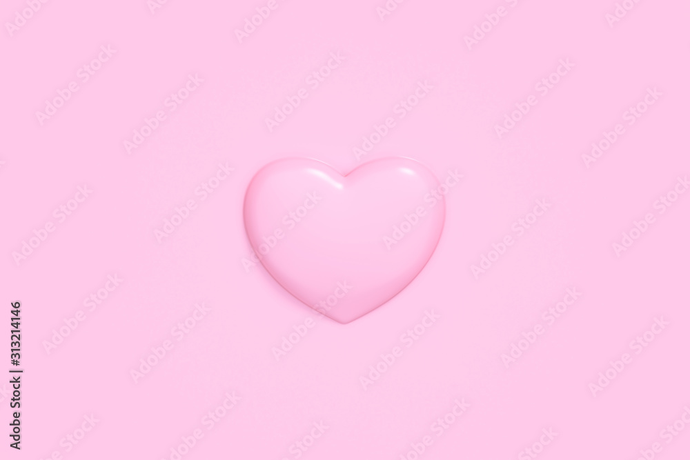 Abstract pink sweet Heart on pastel pink background 3d rendering. 3d illustration time of Love and Valentines Day greeting card template minimal concept.
