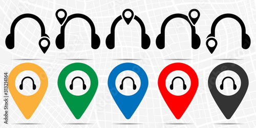 Headphones symbol sign icon in location set. Simple glyph, flat illustration element of web, minimalistic theme icons