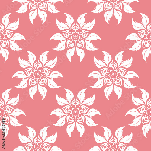 Floral seamless pattern. White flowers on pink background