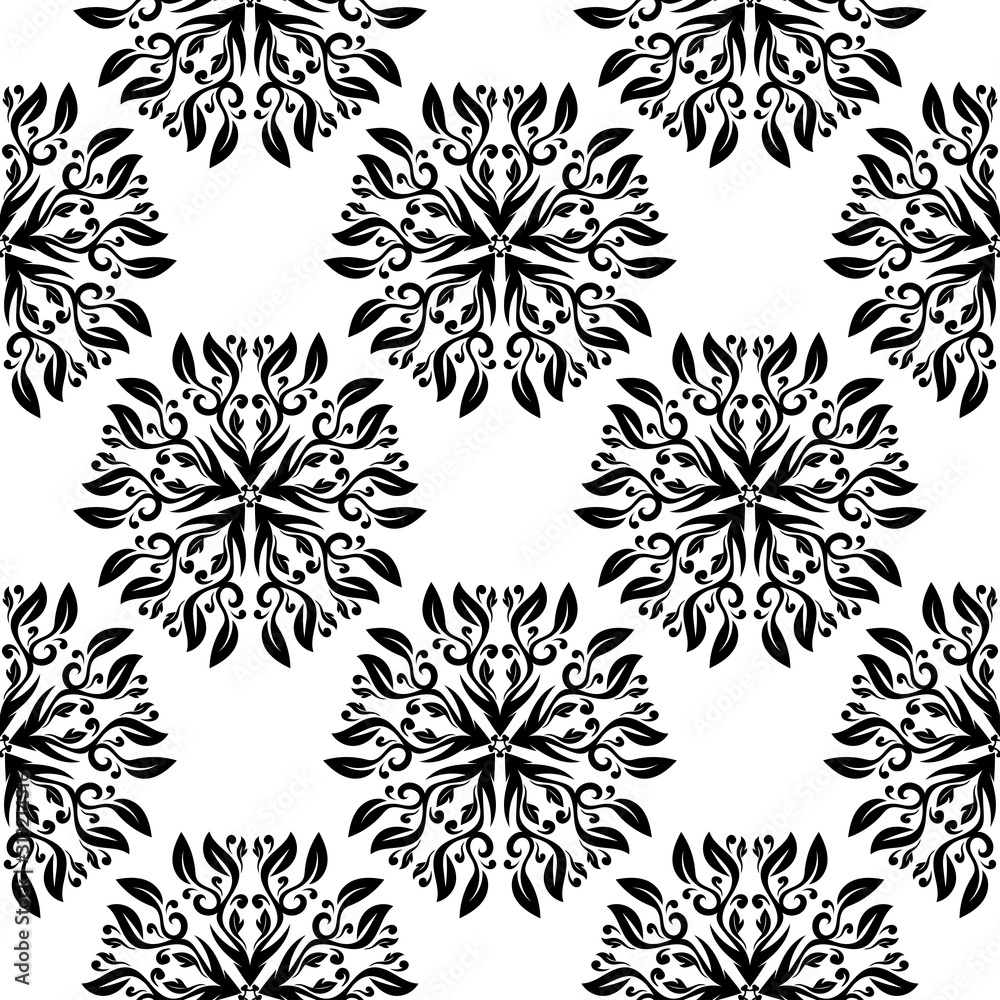 Floral seamless background. Black and white monochrome pattern Floral seamless background. Black and white monochrome pattern