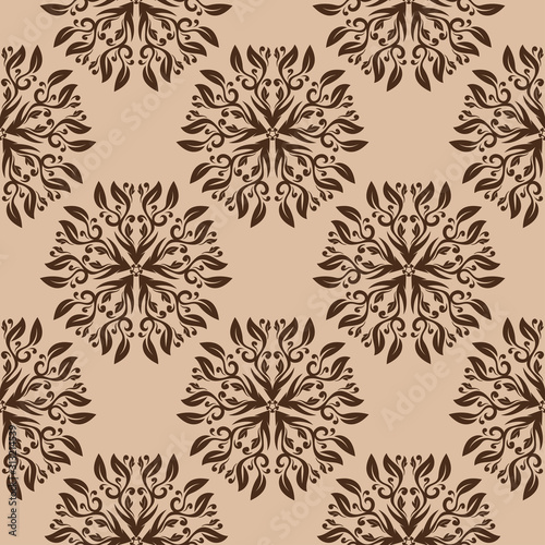 Brown floral seamless pattern on beige background