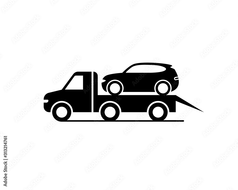 Tow truck icon with a car on a white background. Tow truck icon with a car on a white background.