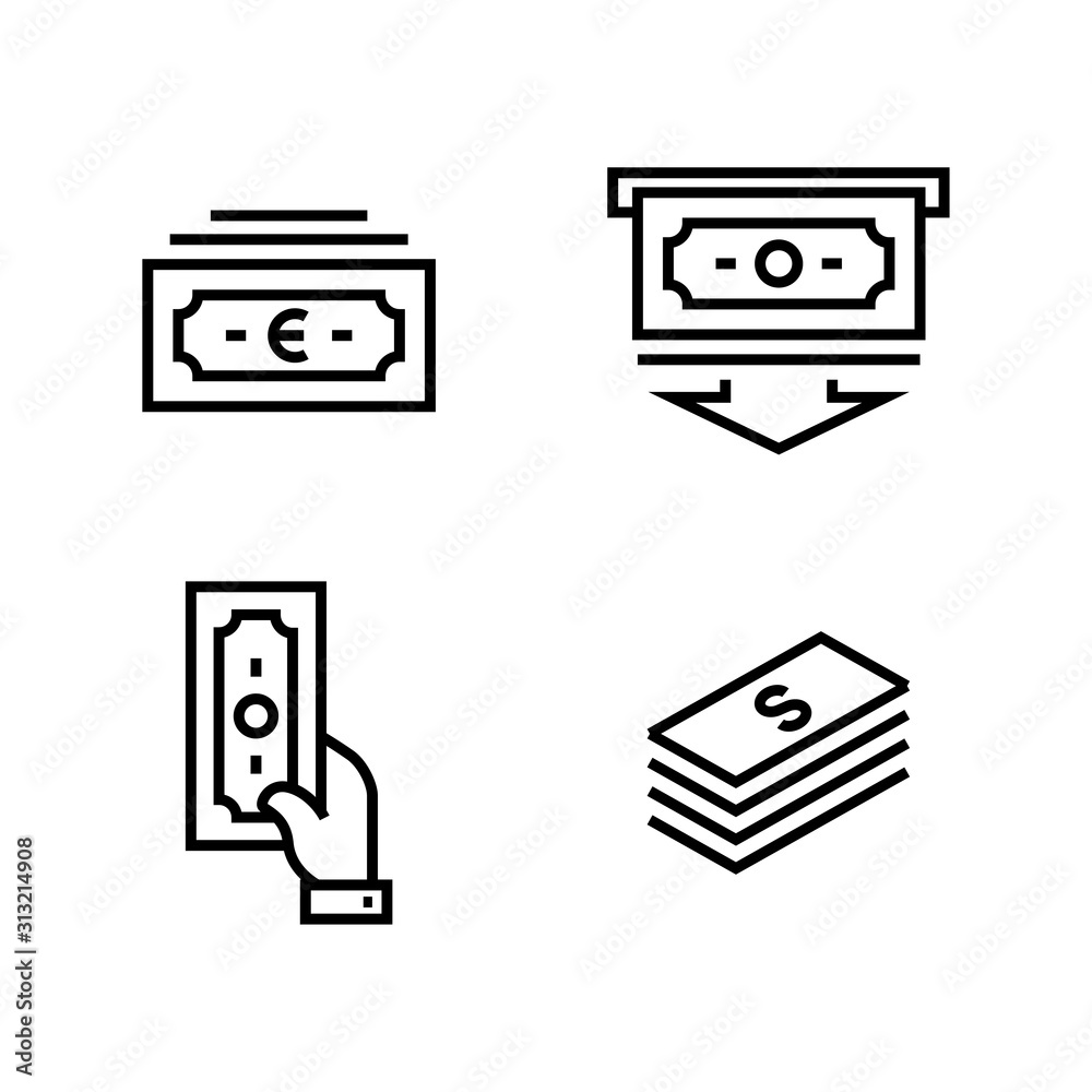 Money icon set simple outline flat symbols illustration Money icon set simple outline flat symbols illustration