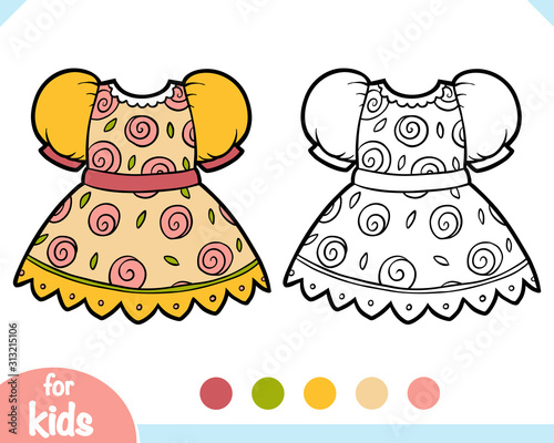 Coloring book, Dress with rose pattern