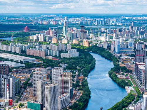 Moscow City view from top as a bird to see Russian life