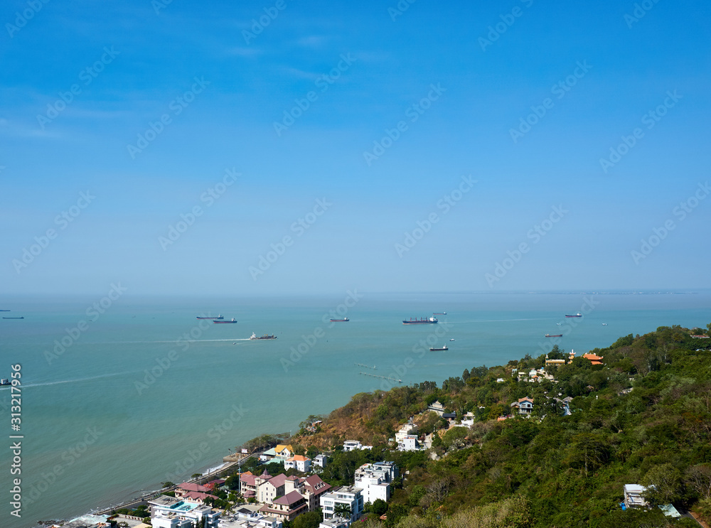 VUNG TAU, VIETNAM - DECEMBER.24.2020: View over vung tau from cable car at ho may park