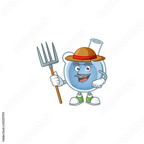 Cute Farmer blue potion cartoon mascot with hat and tools