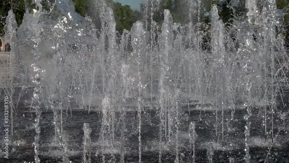 Slow Motion Video: Movement of water jets in a fountain