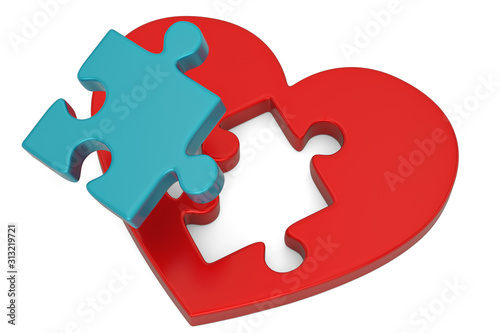 Heart puzzle symbol icon Isolated in white background. 3d illustration