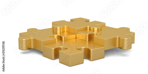Golden puzzle symbol Isolated in white background.  3d illustration
