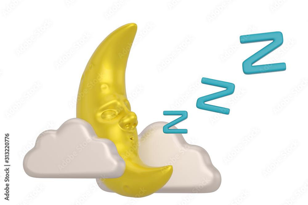 Sleep moon and cloud Isolated on white background. 3d illustration Sleep moon and cloud Isolated on white background. 3d illustration