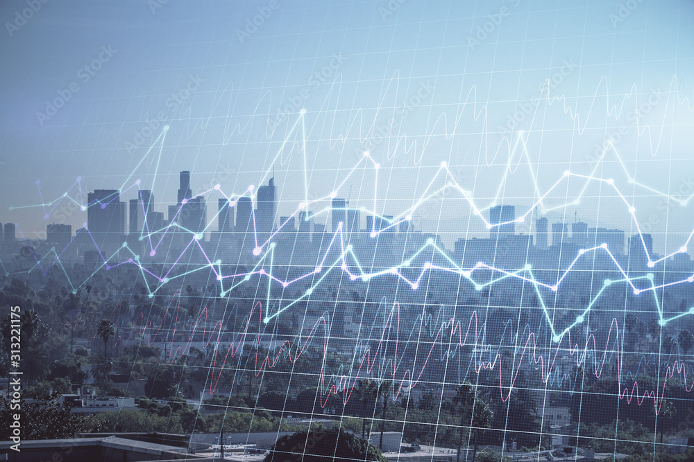 Forex chart on cityscape with skyscrapers wallpaper multi exposure. Financial research concept. Forex chart on cityscape with skyscrapers wallpaper multi exposure. Financial research concept.