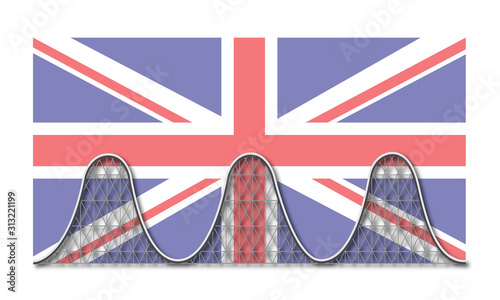 Political instability, uncertainty, problems and success - ups and downs in Britain - a rollercoaster over the British flag