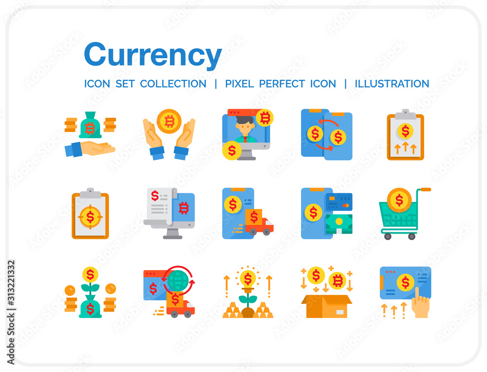 Currency Icons Set. UI Pixel Perfect Well-crafted Vector Thin Line Icons. The illustrations are a vector.