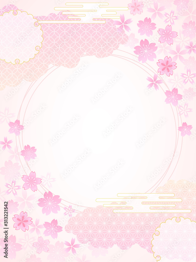 桜和柄円フレーム