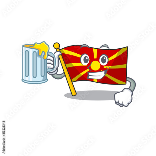 Happy flag macedonia mascot design with a big glass