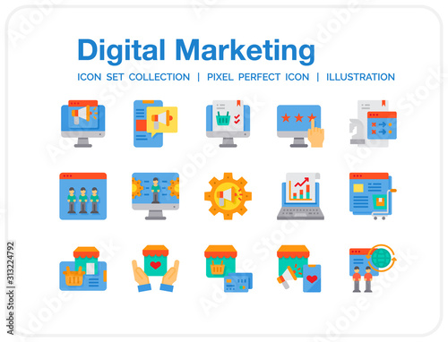Digital Marketing Icons Set. UI Pixel Perfect Well-crafted Vector Thin Line Icons. The illustrations are a vector.