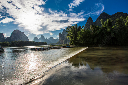  The landscape at the Li River near Yangshou near the city of Guilin in the Province of Guangxi in china in east asia. photo