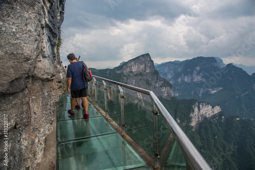 Cliff Glass Sky Walk at Tianmen Mountain, The Heaven`s Gate at Zhangjiagie, Hunan Province, China, Asia