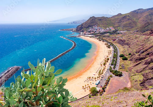 Aerial view of Teresitas beach near Santa Cruz, Tenerife, Canary islands, Spain