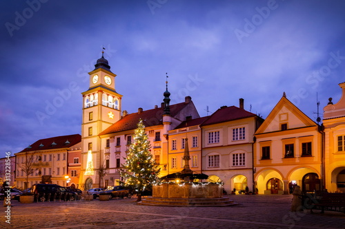 Christmas time on Masaryk square in the old town of Trebon, Czech Republic. © Sergey Fedoskin