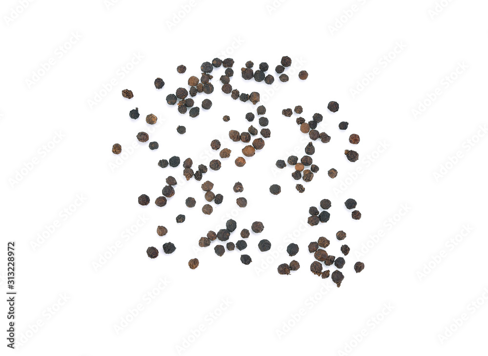 Black pepper isolated on white background. Spices. Top view Black pepper isolated on white background. Spices. Top view