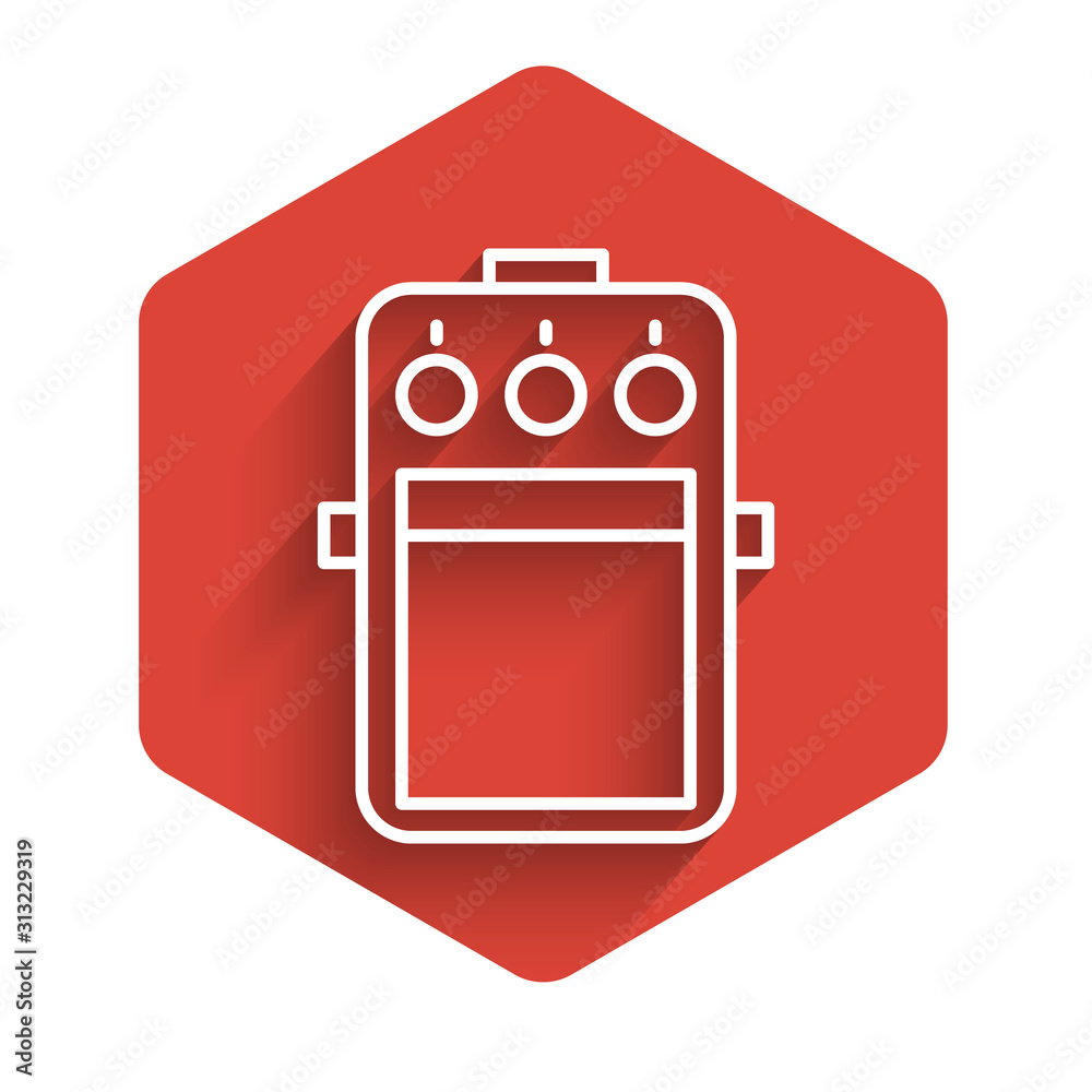 White line Guitar pedal icon isolated with long shadow. Musical equipment.  Red hexagon button. Vector Illustration vector de Stock | Adobe Stock